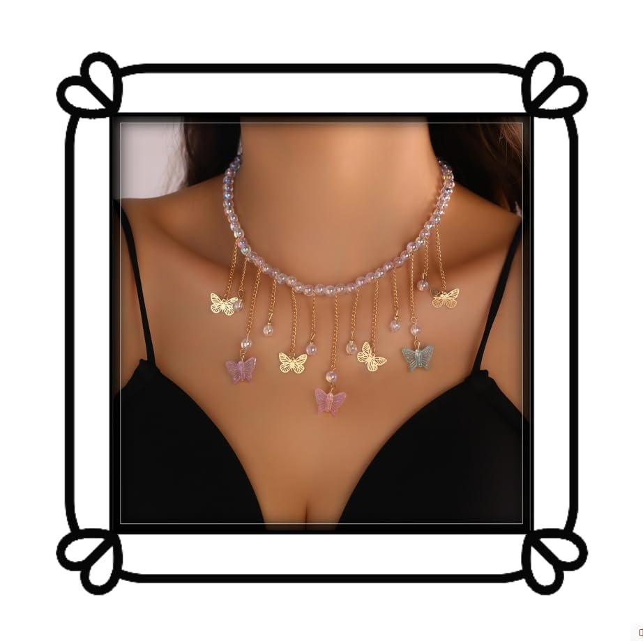 Collier papillon chaîne perles cristal pour sublimer un décolleté