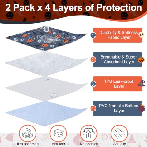 Image of BEAUTYZOO 2 Pack Washable Pee Pads for Dogs,Reusable Puppy Pad 24x36 Skull | Waterproof Super Absorbent,Non Slip and Leak-Proof Against Urine,Whelping Pads Mats for Puppy Potty Training,Playpen,Crate