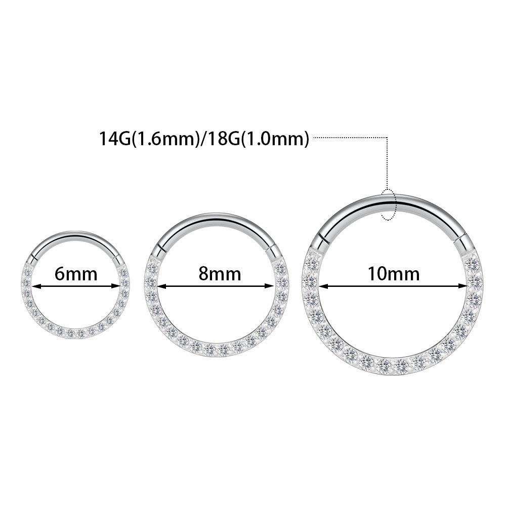 hengkaixuan CZ Opal Septum Jewellery Daith Ring Conch Hoop Seamless Clicker Ring Surgical Steel Rook Tragus Conch Piercing Jewellery Small Hoop Earring Nose Hoop Ring — view 2