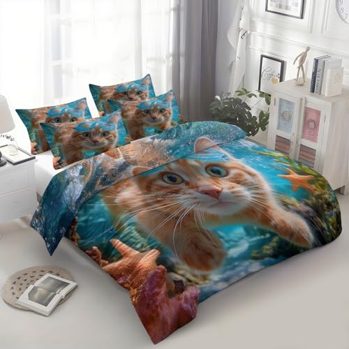 Housse de couette chat 200x200 respirante à fermeture éclair cachée