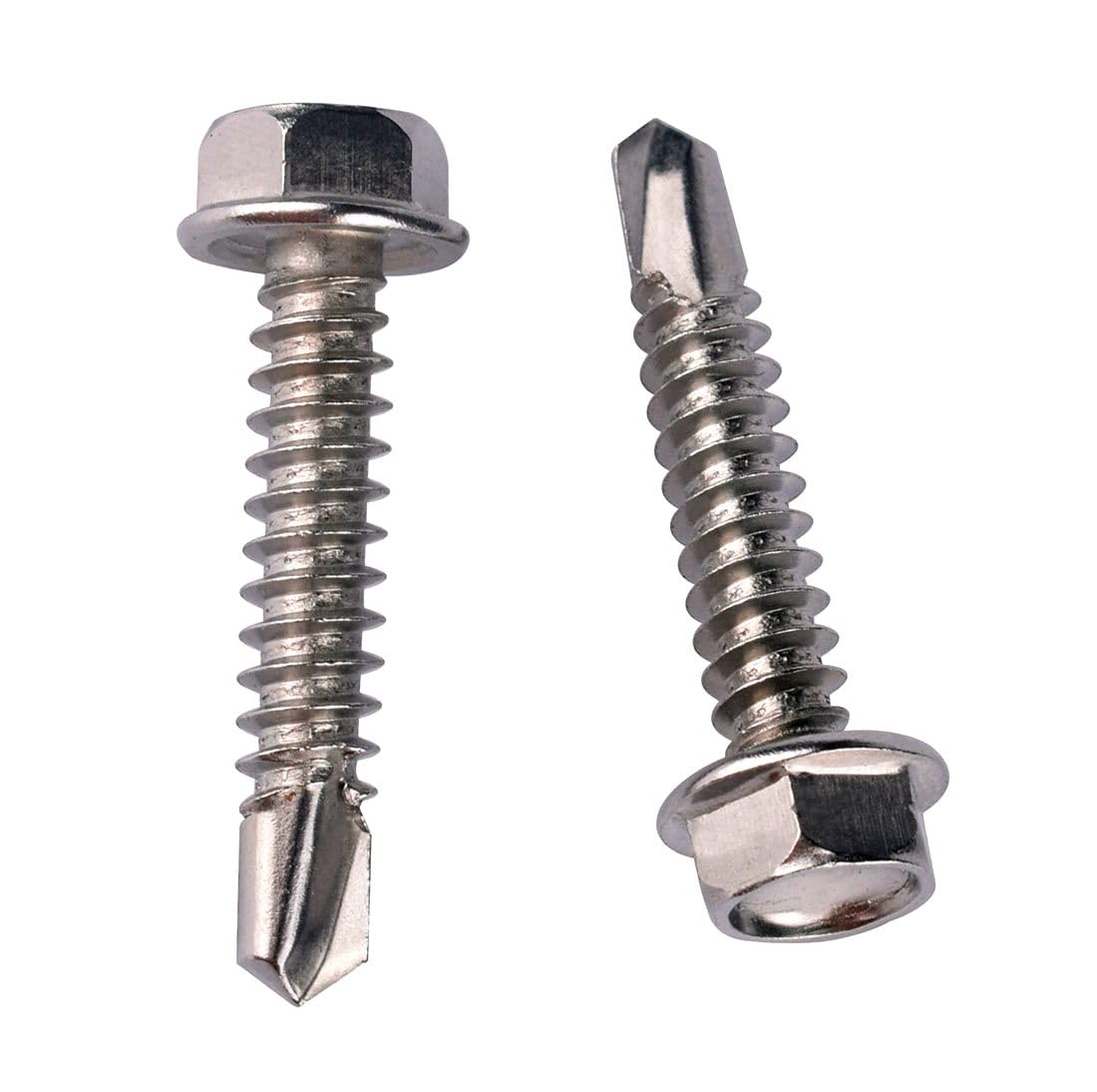#14 x 1 Hex Washer Head Self Drilling Screws, Self Tapping Sheet Metal Screws, 410 Stainless Steel, 50 PCS