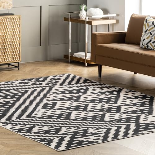 Tapis lavable en machine noir nuLOOM Chiara 122 x 152 cm moderne géométrique - 2