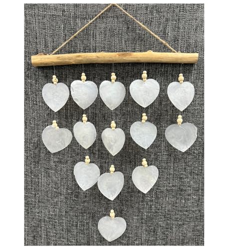 Heart Windchime - XL White Capiz Shell Driftwood...