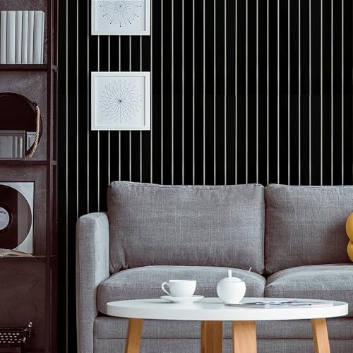 3D Holzoptik Wandpaneele, Selbstklebende 3D Holzpaneel Rillen Paneele,10 Stück 40x40cm PVC Wandverkleidung, Wasserfest & Hitzebeständig Paneele Aufkleber für Wand Decken Küchenrückwand (Reine Schwarz)