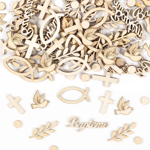 Confettis Baptême, Décoration Table Baptême - 100 Pièces Confettis en Bois pour Filles et Garçons - Style 1