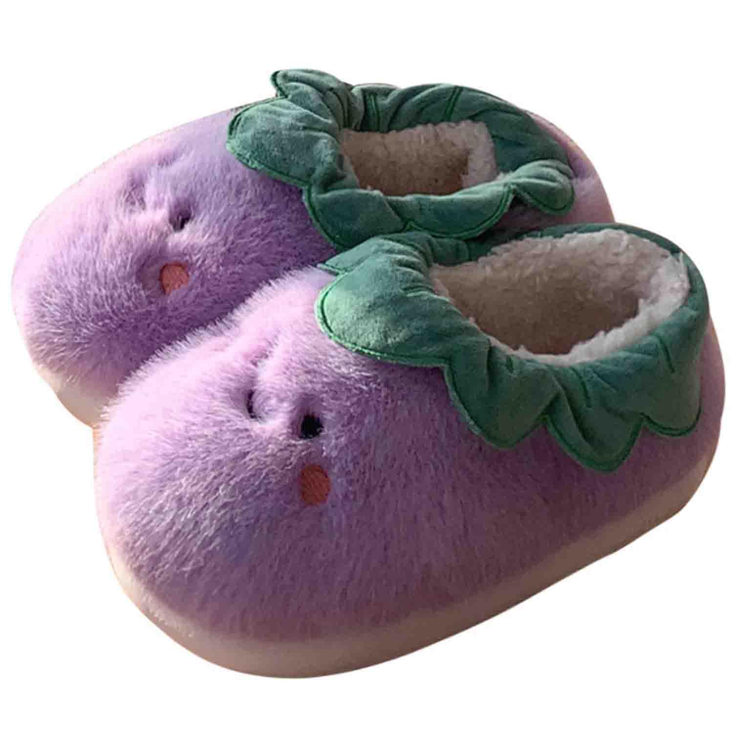 Fruit Plant Eggplant Slippers for Womens Mens Comfy Memory Foam Slippers Cute Cartoon Shoes House Bedroom Slide Slippers