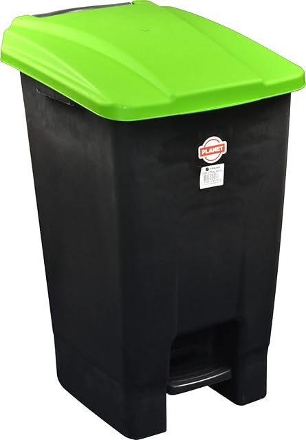 Large Black Waste Rubbish Recycling Pedal Wheelie Bin with Coloured Lid (Green 70L)