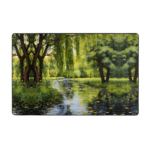 WZYWHJ Tappeti per soggiorno, passatoia antiscivolo, tappeto da gioco, 152,4 x 99,1 cm, motivo: alberi di salice vicino allo stagno stampato