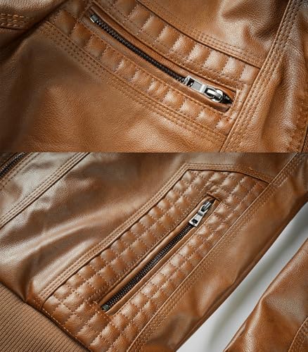Image of INVACHI Men's Faux Leather Motorcycle Bomber Jacket with Removable Hood