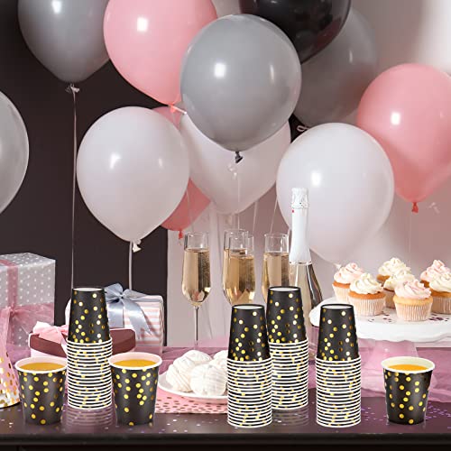 100 Pcs Black Paper Cups Black Disposable Cups Gold Foil Paper Cups Polka Dot Black Solo Cups 9 Oz Black Gold Party Cups For Wedding Baby Shower Bridal Shower Birthday Anniversary Party Supplies #TOP2