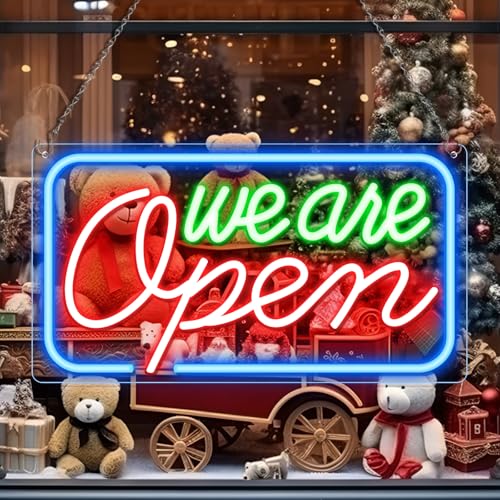 Neon We Are Open Signs for Business, 16.5''x 9'' Open Sign LED, Super Bright & Easy to Spot, High Visibility Advertisement Board Electric Display Sign Ideal for Window, Party, Wall, Bars, Coffee Shops, christmas(USB Powered)