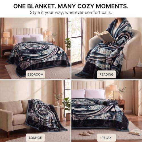 Image of BSB HOME 280 GSM Mink Blanket, Premium Soft Warm Cozy Plush Blanket for Double Bed, Ultra Soft Comfortable Winter Bedding, Elegant Printed Blanket, 90 x 100 Inches (229 x 254 cm) - Charcoal