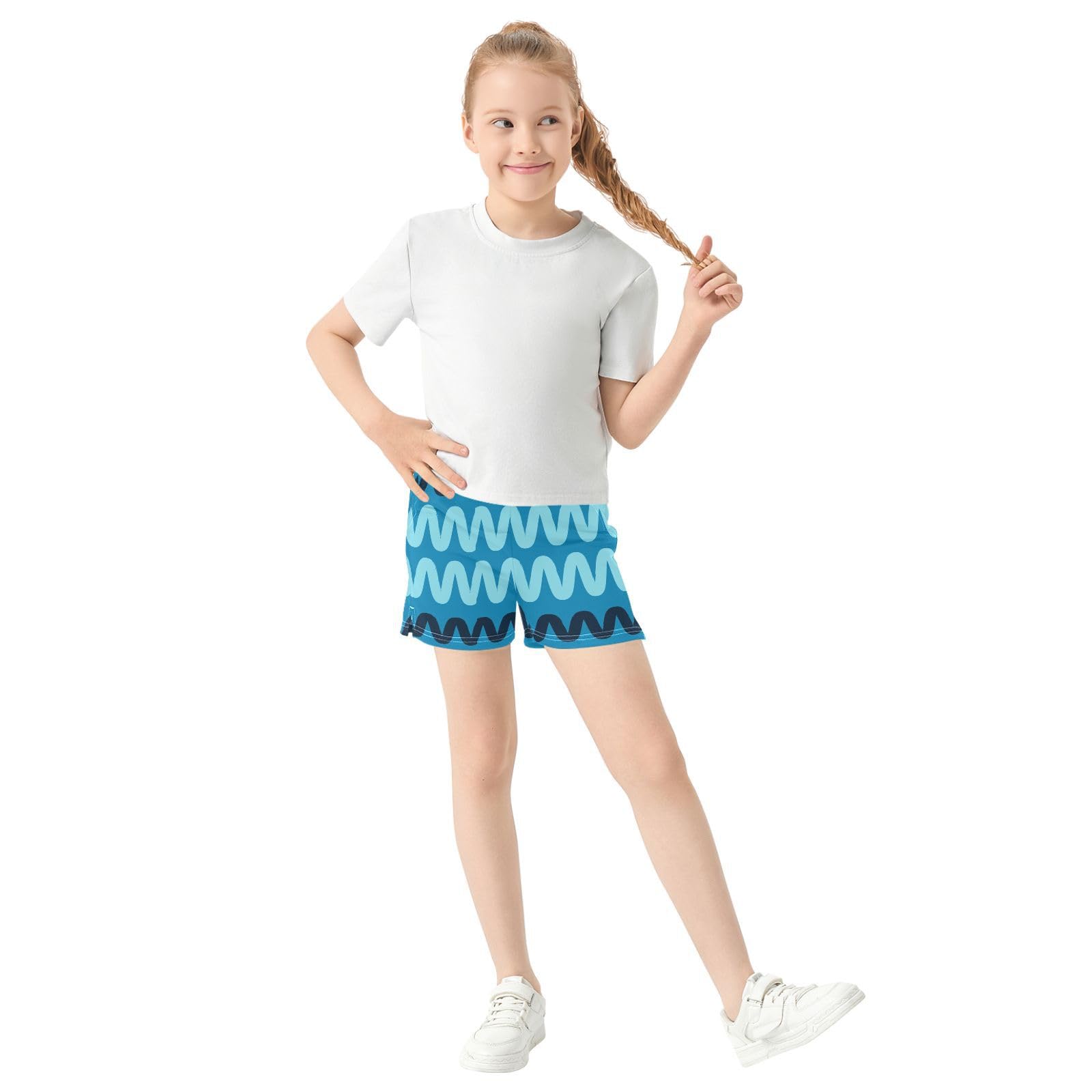 pnyoin Girl's Shorts Blue Athletic Running Shorts with Pockets Size 12-13t