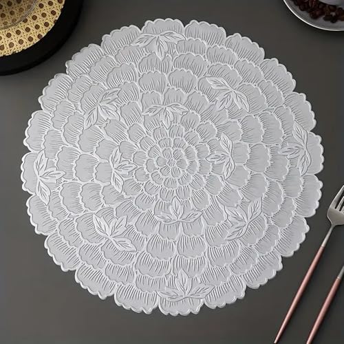 Image of Dakshya Industries PVC Waterproof Table Placemat Set of 3 Gold Silver Copper Leaf Design Washable Heat Resistant Dining Table Mats