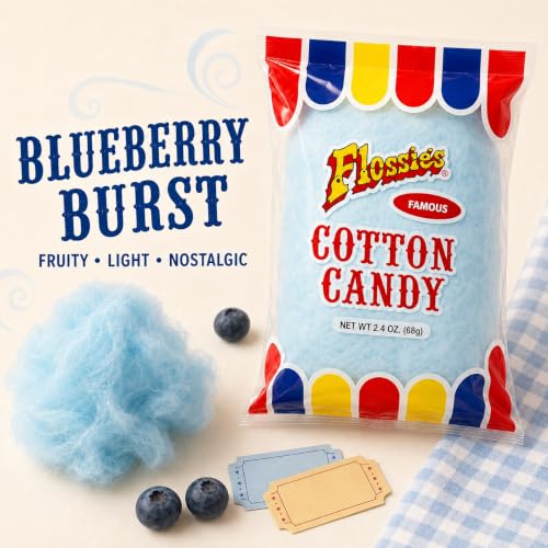 Flossie's Famous Blue-Blueberry Cotton Candy, Flavorful, Light and Fluffy Cotton Candy, Ideal Party Snack for All Ages, 2.4 Ounce (6 Pack) - image 2