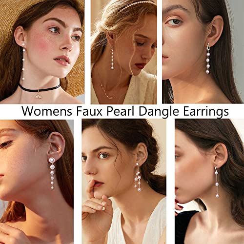 HAIAISO 6 Pairs Long Pearl Earrings for Women - 14K Gold Plated Tassel Drop Dangle Threader Earrings - Jewelry Gifts4