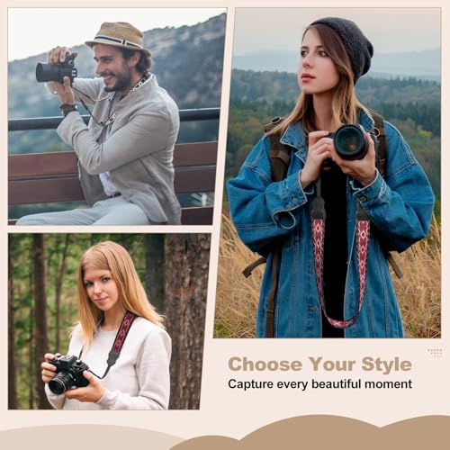 Image of Universal Camera Strap - Camera Neck Strap, Adjustable Shoulder Straps Compatible with Canon, Fujifilm, Nikon, Olympus, Panasonic and other SLR and mirrorless cameras - Red White Grey Rhombus