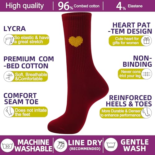 Image of inhees Women's Cotton Crew Socks - 6Pairs Above Ankle Fun Cute Heart Bootie Dress Socks - Gifts for Mother /Her