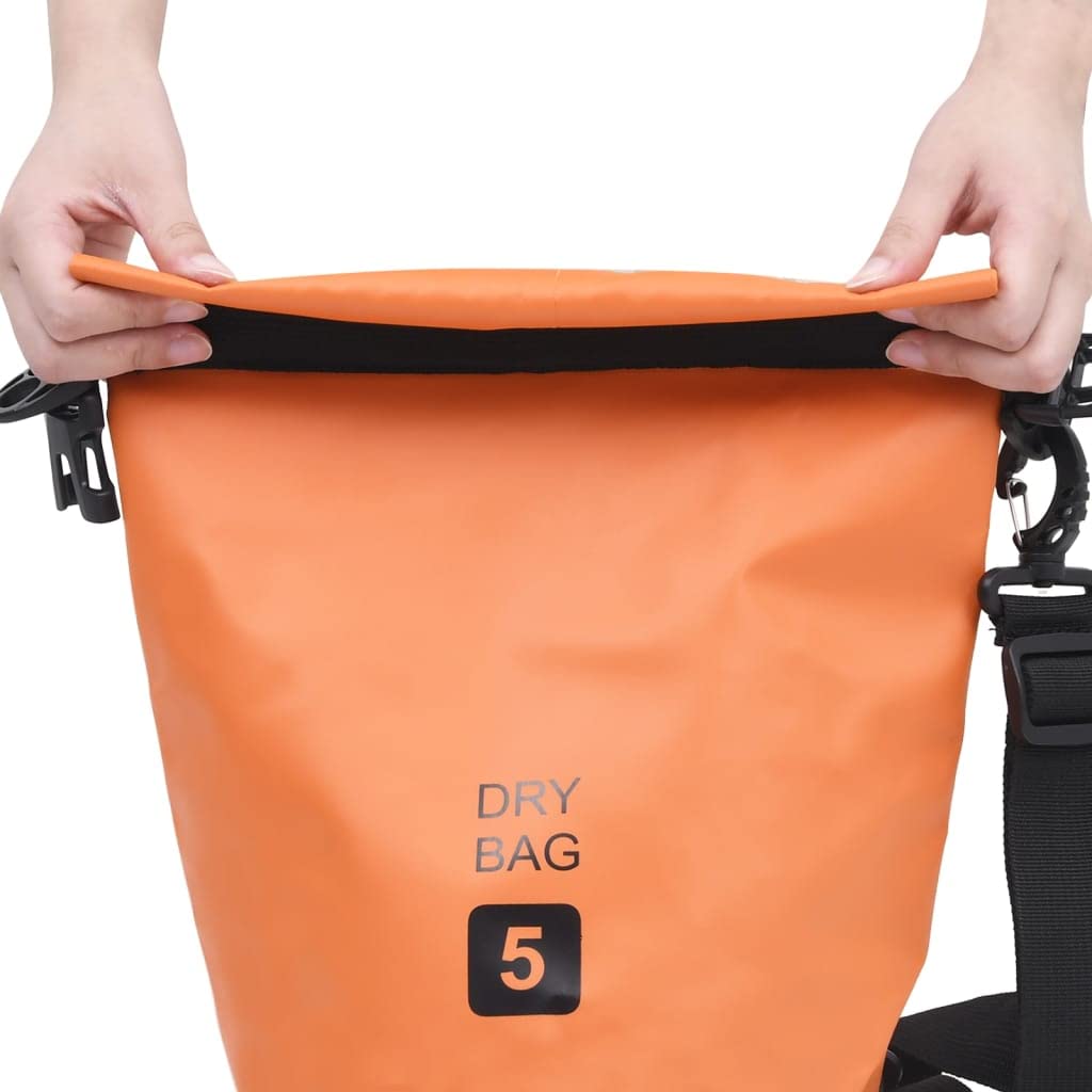 HXUHUWS Protects Valuables with Waterproof Dry Bag, Lightweight PVC, 1.3 Gallon Capacity, Portable for Outdoor Adventures, Orange and Black