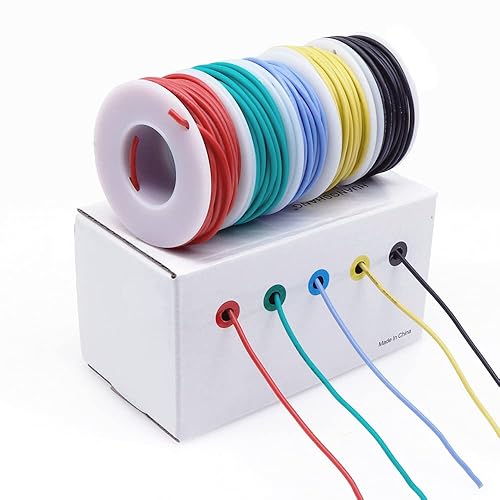 Treedix 5pcs 18AWG alambre flexible de conexión de silicona 18 calibre estañado cobre puente cables de goma de silicona aislados 5 Color Cable