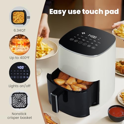 Image of OLIXIS 12-in-1 Air Fryer 6.34 Quarts, Visable Airfryer with Window, 400F, Roast, Reheat, Dehydrate, Bake, Steam, Fries, Custard, Chicken, Wings, Sea Food, Vegetabels, Pearl White