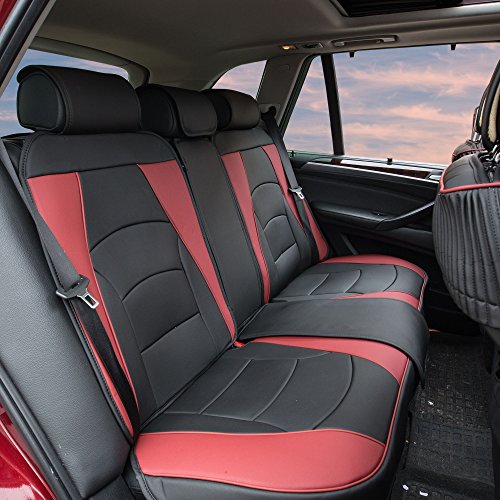 Image of FH Group Back Seat Faux Leather Car Seat Cover, Universal Fit, Rear Seat Covers for Cars with Rear Split Bench, Car Interior Accessories for SUV, Sedan, Van, Burgundy /Black