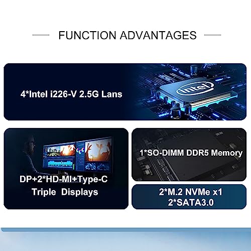 Image of Alder Lake-N i3-N305 8 Cores /8 Threads Fanless Mini PC DDR5 8GB RAM 128GB SSD Triple Display 4 Lans 6X USB Port 2X HDMI+DP+Type-C Pocket Desktop Computer with Win 11