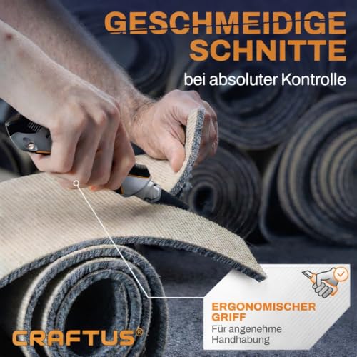 CRAFTUS® Profi Cuttermesser Set [3 Stück] aus Aluminium für Maximale Lebensdauer, Robuste Teppichmesser inkl. 10 SK5 Carbonstahl Abbrechklingen 18mm, für Heimwerker & Gewerbe