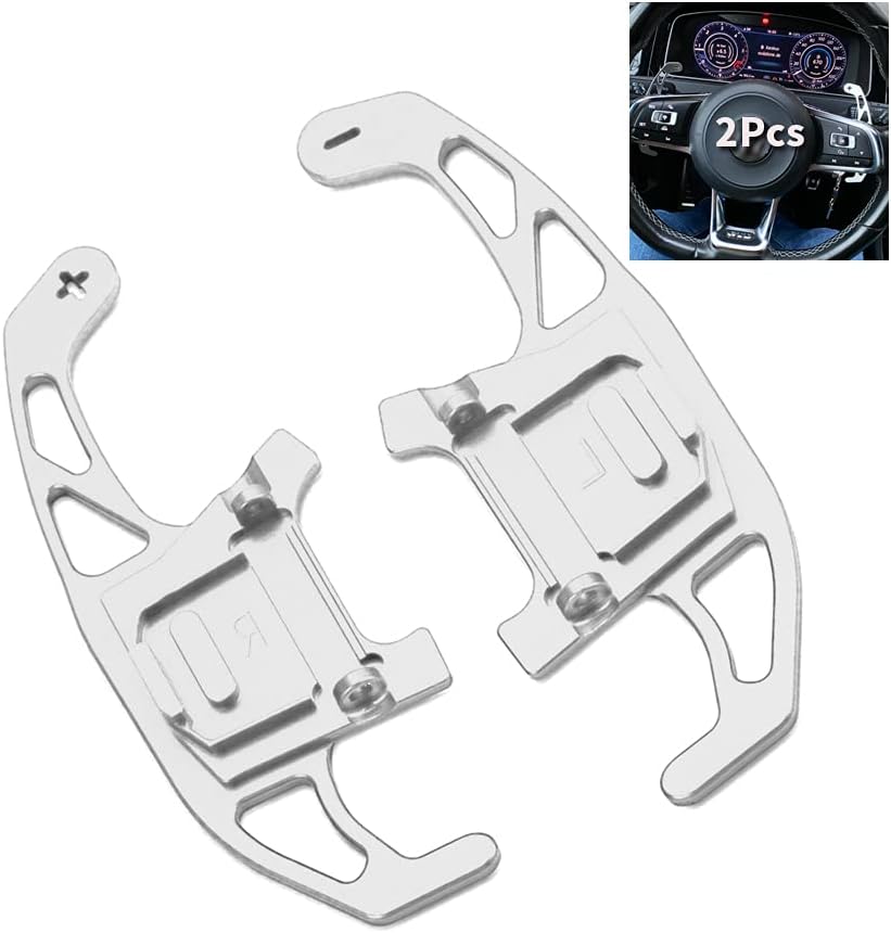 SANRILY 2PCS Steering Wheel Paddle Shifter Extensions for Golf GTI R R-line GTD GTE MK7 7 Polo GTI Scirocco 2014 2015 16 17 18 2019 Paddle shifters Blade Replacement Kit Accessories Silver