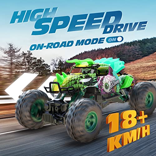 Holyton Remote Control Cars, 1:12 Large Scale Dinosaur Monster Rc Trucks, 4Wd Liftable Chassis Off Road Rock Crawler For Kids, 2 Batteries For 60+ Minutes Play, Rc Car Toys Gift For Boy & Girls #TOP3