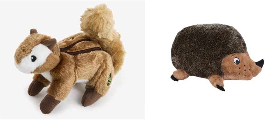 goDog Wildlife Chipmunk Squeaky Plush Dog Toy + Outward Hound Hedgehogz Plush Dog Toy