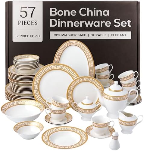 Joseph Sedgh Collection 57-Piece Bone China Dinnerware Set, Servi...