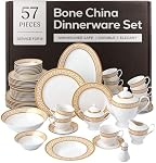 Joseph Sedgh Collection 57-Piece Bone China Dinnerware Set, Service for 8, White and Golden Greek Key