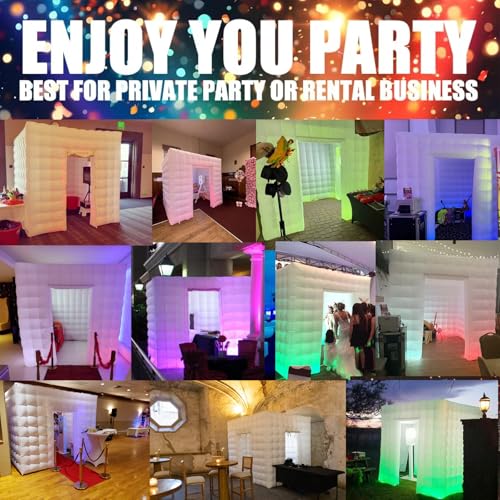 SAYOK Portable Inflatable Photo Booth Enclosure (White, Two Doors, 8.2x8.2x8.2ft), Photo Booth Tent with Air Blower and Remote Controller, Photo Booth Backdrop for Party Wedding Birthday Event