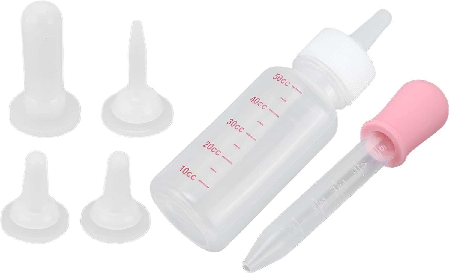 Jiawu Portable Nursing Feeding Bottle Silicone Tip for Kittens Puppies Squirrels Ideal for Newborn Pets 1 Unit (White Pacifier+Pink)