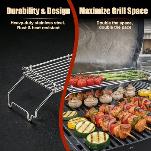 Denmay Warmhalterost Ersatzteile für Weber Q300 Serie Gasgrill, Edelstahl Warmhalterost Zubehör für Weber Q300, Q320, Q3000, Q3200