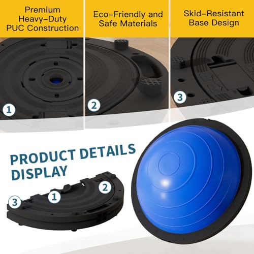 Image of Vtory Foldable Balance Ball, Upgrate Half Ball Balance Trainer, 1300 lbs Capacity Stability Ball, 23.5 Inch Yoga Half Ball, with Resistance Band & Foot Pump, No-slip Blue Pink
