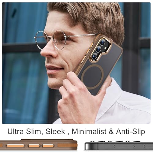 Image of MALEWOLF Case for Samsung Galaxy S25 Case, Compatible with Magsafe, Slim Matte S25 Phone Case [Enhanced Non-Slip Technology] [Drop Protection], Translucent Magnetic Cover for Samsung S25 (Brown)