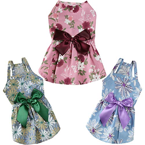 3 Pack of Small Dog Dress Cat Pet Dog Princess Summer Vintage Flower Bowknot Sweety Dress for Dog Pet Puppy Cat Apparel Clothes XL