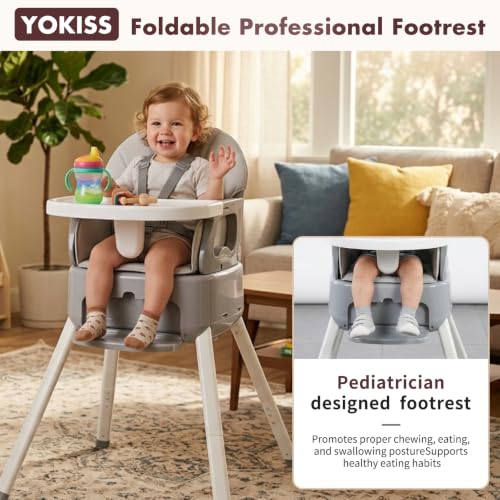 Image of 7-in-1 Convertible Baby High Chair for Baby and Toddler, Portable Travel High Chair Grow with Baby with Adjustable Height & Tray, Easy-Clean Seat, Anti-Tip Safe Frame, Supports 33 lbs, Space Gray
