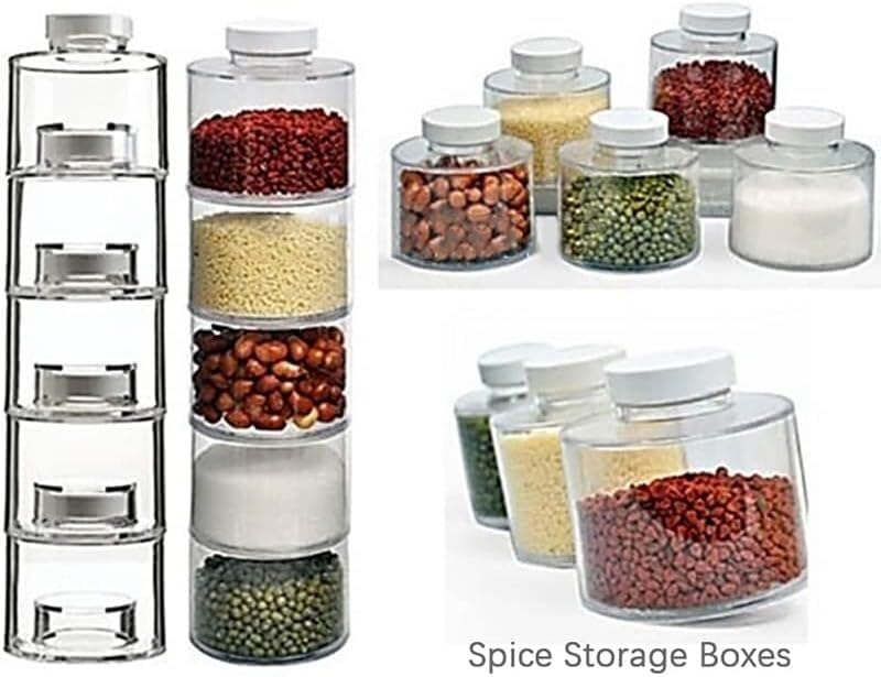 Gewürzspender, Gewürzbox, 6er-Pack stapelbare Gewürzbox Turmtyp transparente Gewürzgläser Flaschen Lagerregal Zucker Salz Pfeffer Gewürztöpfe einfach