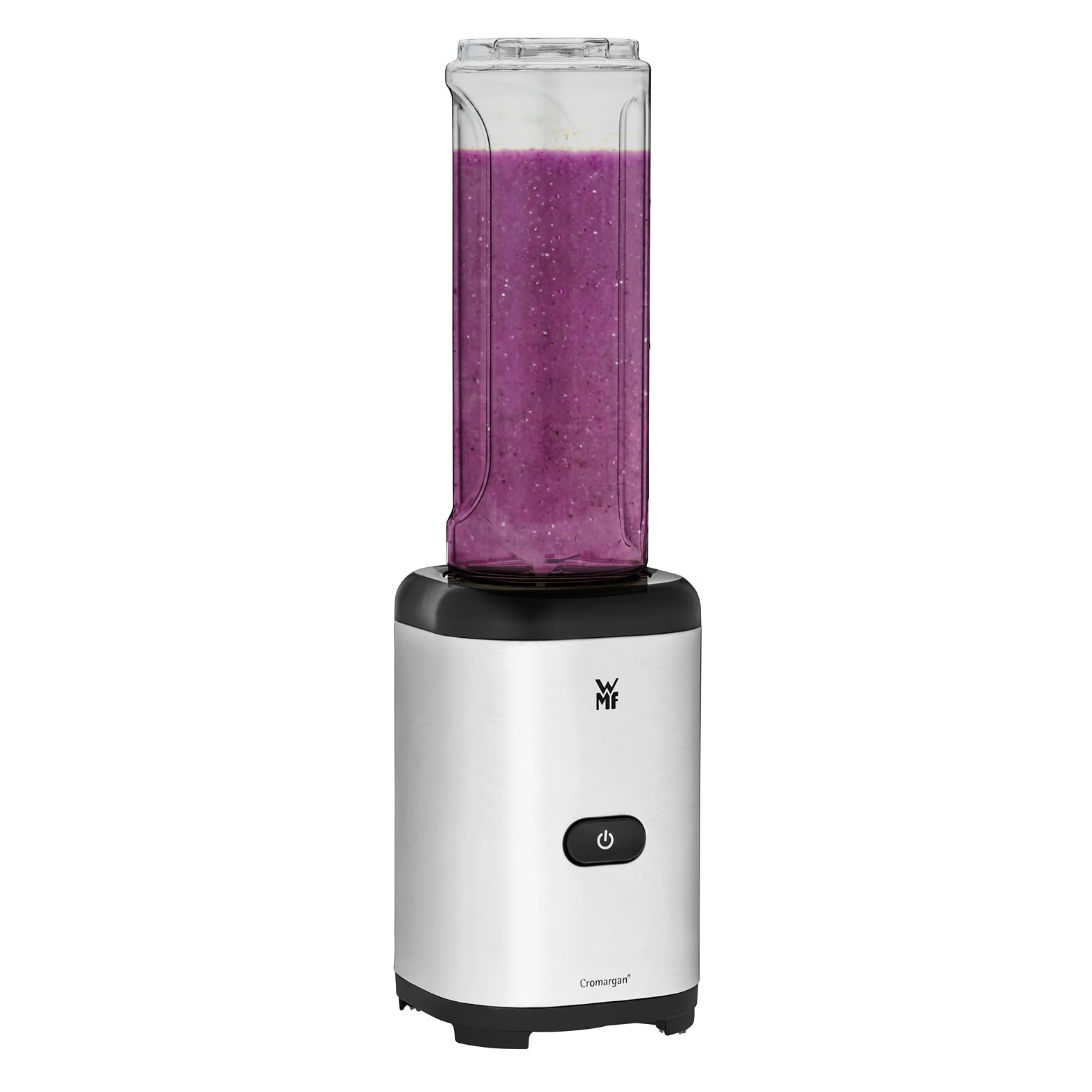 WMF Kult X - Batidora de Vaso Individual Mix & Go Mini, 300 W de 0.6 L de Capacidad y 4 Cuchillas Acero Inoxidable Cromargan, Exterior Acero Inoxidable de Cromargan, depósito de TRITAN libre de BPA