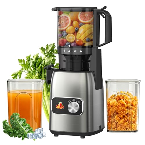 Image of Juicer Machines, Cold Press Juicer Fit Whole Fruits & Vegetables, Slow Masticating Juicers with 5.3" Wide Feed Chute, High Juice Yield, BPA Free