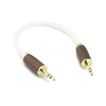 NewFantasia 3.5 mm Male to Male Stereo Audio Cable Headphone Audio Adapter 8 Cores 6N OCC Copper Single Crystal Silver Plated Walnut Wood Shell AUX Cord 3.5mm to 3.5mm Male 15cm/5.9inch