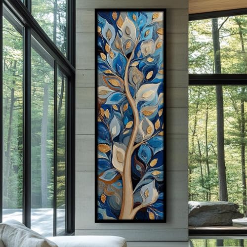Toile murale arbre longue et étroite pour décorer un bureau ou salon