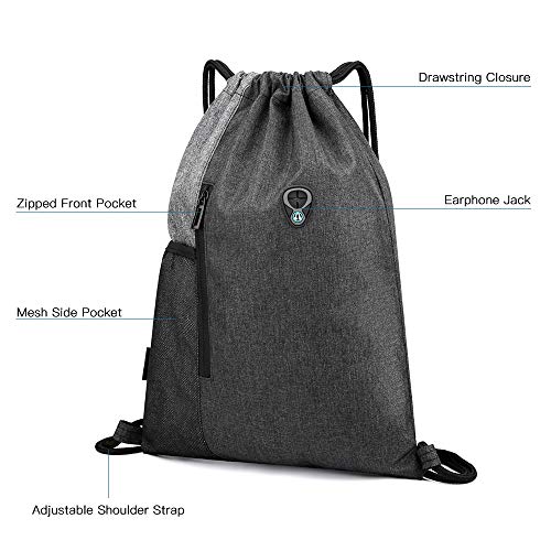 Andoer Saco de ginástica com fone de ouvido Mochila com cordão resistente à água Saco balde com cord