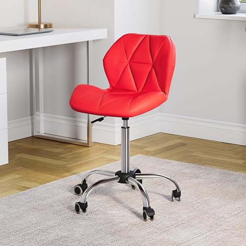 Vida Designs Geo - Silla de Oficina para computadora, Color Rojo, con Patas giratorias Ajustables y Elevadoras de Piel sintética cromada (Certificado UKFR)