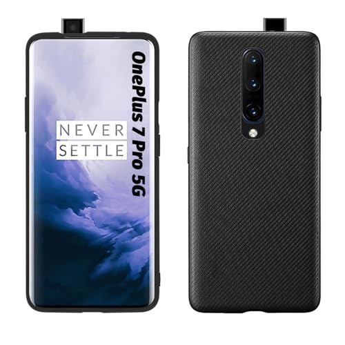 Orzero Real 1K Carbon Fiber Case Compatible for OnePlus 7 Pro 5G, (Light Weight) (Carbon fiber Cloth Back+TPU Frame) (Precise Pop-Up Camera Cutout) Anti-Fingerprints Slim Silky Shock-Proof Case- Black
