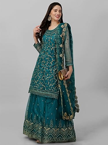Image of TRENDMALLS Women's Net Embroidery Salwar Suit Set Kurta Lehenga with Dupatta