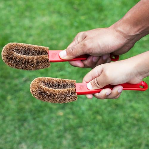 Image of Kamenoko Jump - Japanese Kitchen Scrub Brush with Handle - Set of 2 - Small - Blue - Cleaning Brush for Kitchen, Bath, and Shoes - Made in Japan